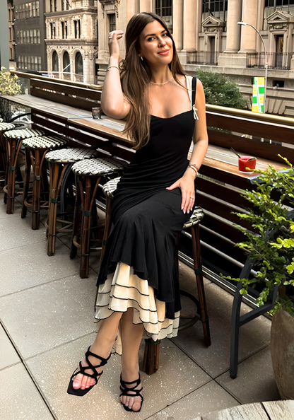 Elegant Flared Contrast Dress